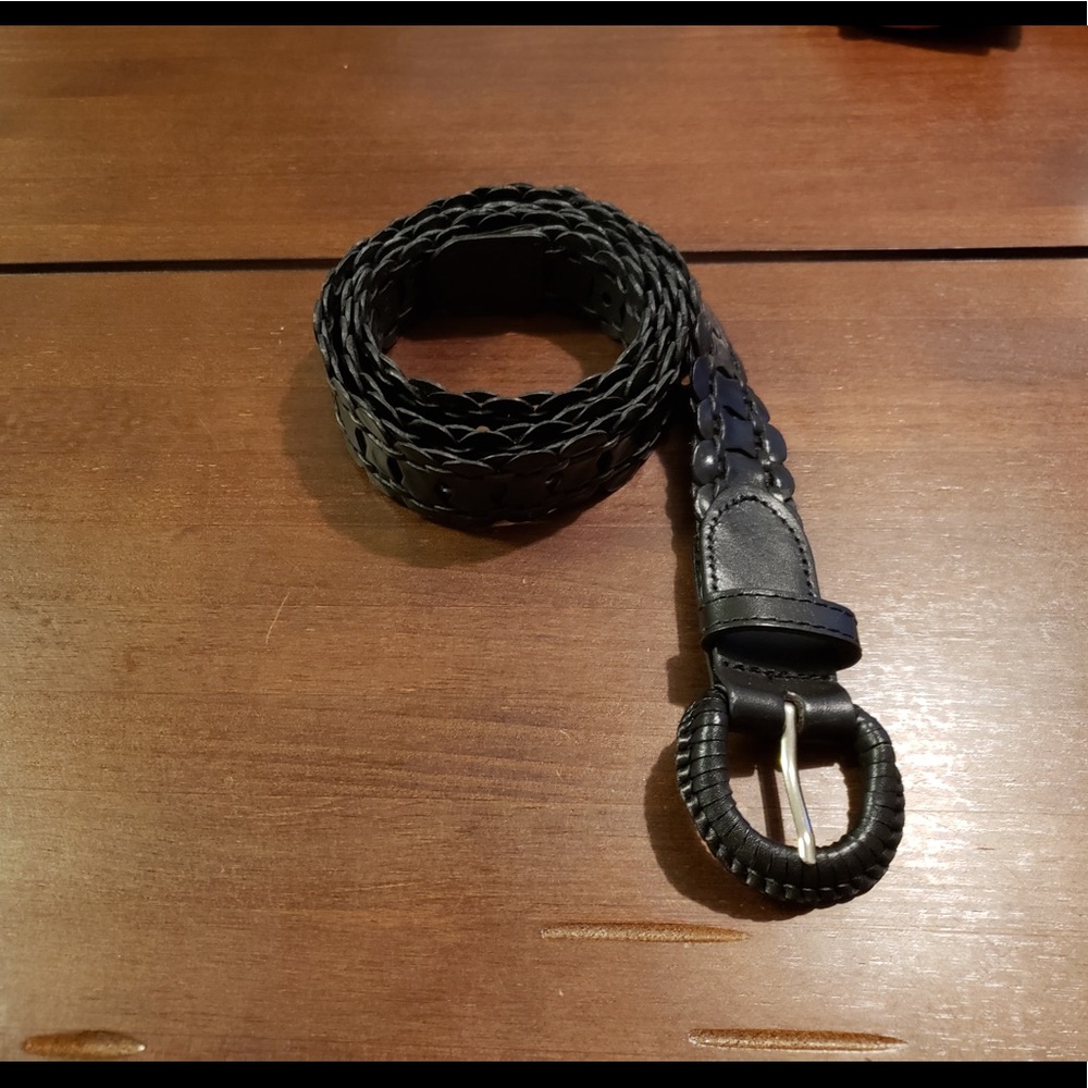 Black Leather Woven Belt Never Worn Length Size L